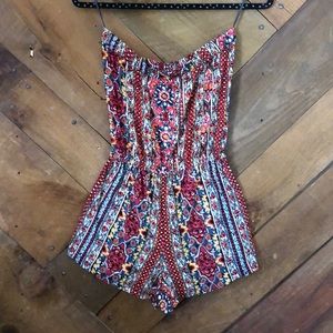 Tribal pattern boho strapless romper sz s